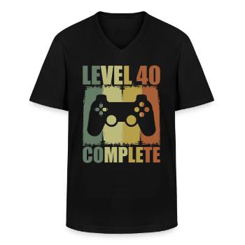 40th Birthday Level 40 Complete Gamer retro - Men's V-Neck T-Shirt - black - Front - AI Model Male 178 dark (178cm)