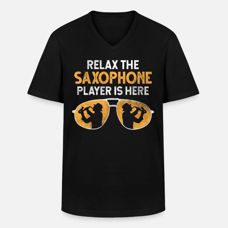Blasmusik Saxophon - Männer-T-Shirt mit V-Ausschnitt - Schwarz