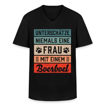 Frau mit Boerboel lustiger Bauerndogge Spruch - Männer-T-Shirt mit V-Ausschnitt - Schwarz - Vorne - AI Model Male 178 dark (178cm)