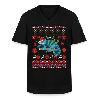 Chameleon Ugly Christmas Sweater - Männer-T-Shirt mit V-Ausschnitt - Schwarz - Vorne - AI Model Male 178 dark (178cm)