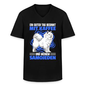 Samojede und Kaffee Schlittenhund Samojeden - Männer-T-Shirt mit V-Ausschnitt - Schwarz - Vorne - AI Model Male 178 dark (178cm)