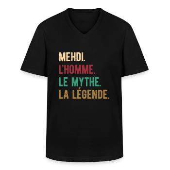 MEHDI L'HOMME LE MYTHE LA LÉGENDE - T-shirt col V Homme - noir - Devant - AI Model Male 178 dark (178cm)