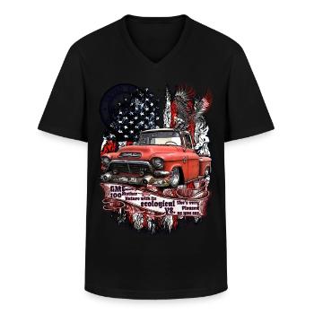 Légendaire V8 Pick Up Truck drapeau américain - T-shirt col V Homme - noir - Devant - AI Model Male 178 dark (178cm)