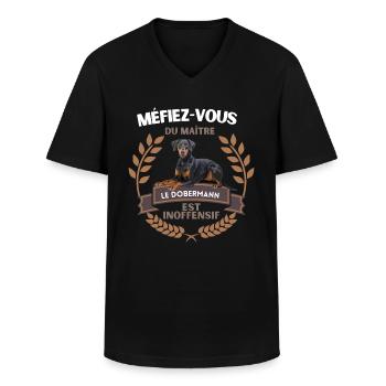 Méfiez vous du maître - DOBERMANN - IDÉE CADEAU - T-shirt col V Homme - noir - Devant - AI Model Male 178 dark (178cm)