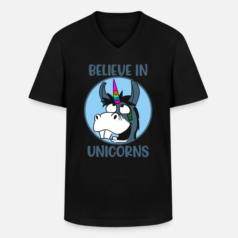 Glaube Einhorn Einhörner - Männer-T-Shirt mit V-Ausschnitt - Schwarz
