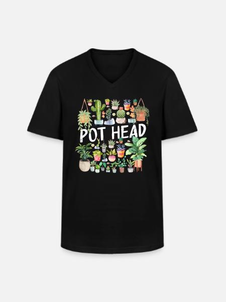 Potted Plant Pot Head - Men's V-Neck T-Shirt - black
