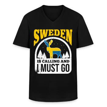 Suède - T-shirt col V Homme - noir - Devant - AI Model Male 178 dark (178cm)