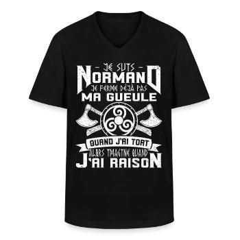 Normand Humour Normandie - T-shirt col V Homme - noir - Devant - AI Model Male 178 dark (178cm)
