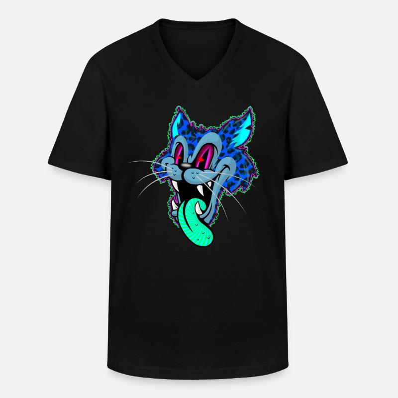 Leopard Comic Psychedelisch - Männer-T-Shirt mit V-Ausschnitt - Schwarz