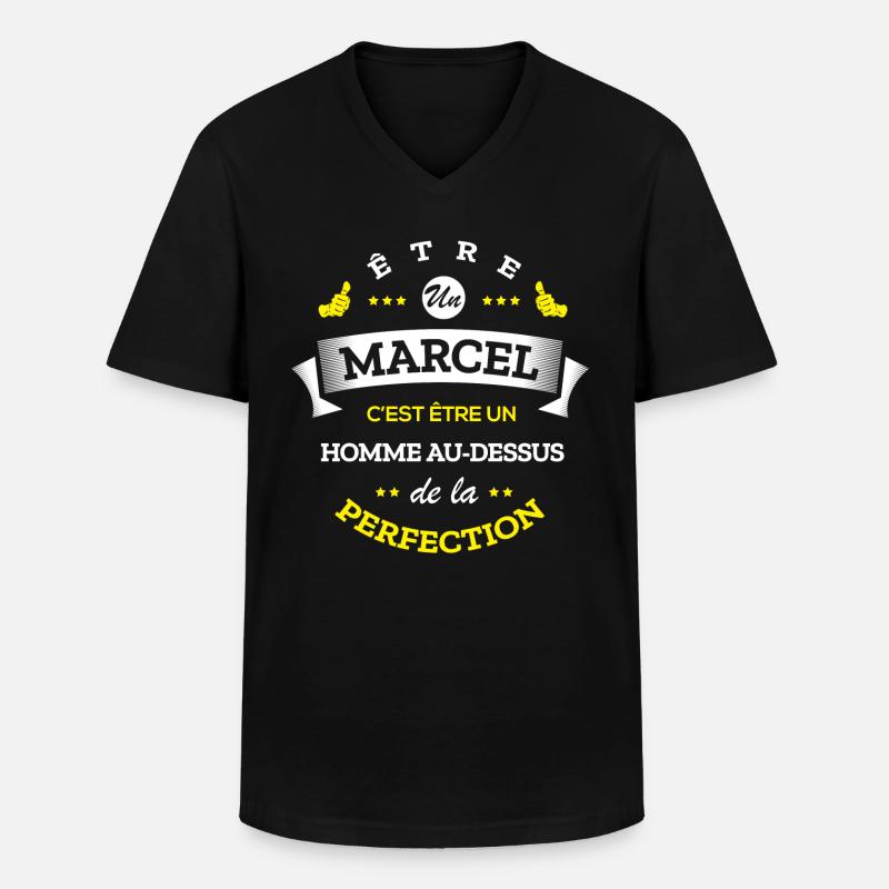 MARCEL PARFAIT - NOM MARCEL - T-shirt col V Homme - noir
