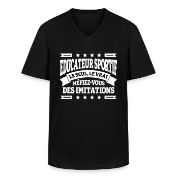 EDUCATEUR SPORTIF LE SEUL LE VRAI - T-shirt col V Homme - noir - Devant - AI Model Male 178 dark (178cm)