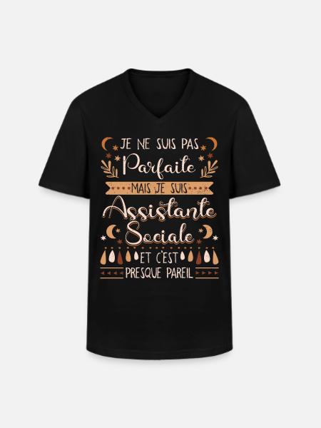 Assistante Sociale - T-shirt col V Homme - noir