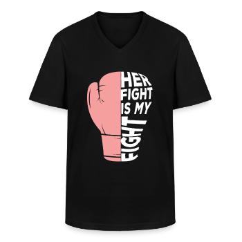 Ruban rose Son combat est mon combat Cancer du sein - T-shirt col V Homme - noir - Devant - AI Model Male 178 dark (178cm)