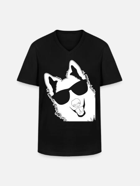 White Shepherd with sunglasses - Men's V-Neck T-Shirt - black