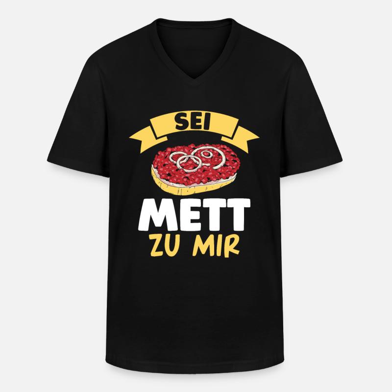 Metzger Mett Mettbrötchen - Männer-T-Shirt mit V-Ausschnitt - Schwarz