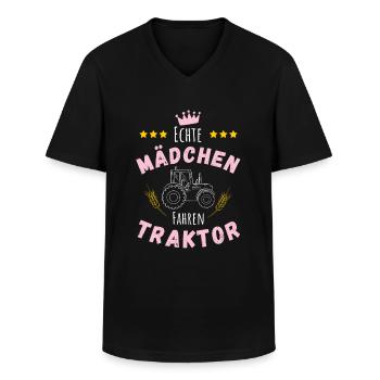 Echte Mädchen fahren Traktor Landwirtin Bauernhof - Männer-T-Shirt mit V-Ausschnitt - Schwarz - Vorne - AI Model Male 178 dark (178cm)