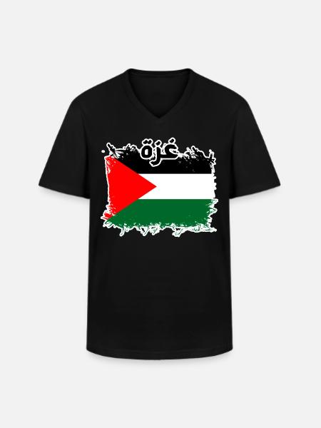 Gaza غزة - Männer-T-Shirt mit V-Ausschnitt - Schwarz