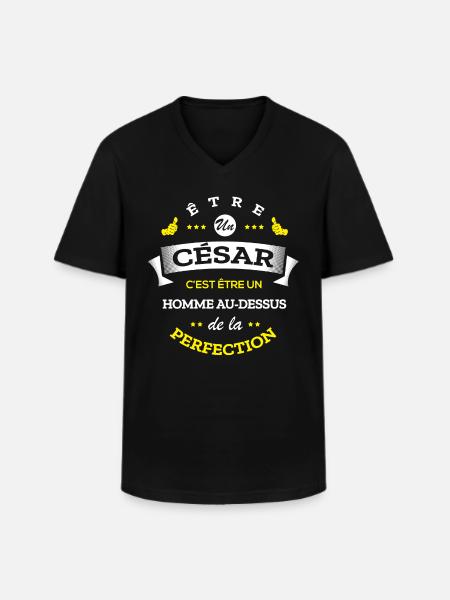 CÉSAR PARFAIT - NOM CÉSAR - T-shirt col V Homme - noir