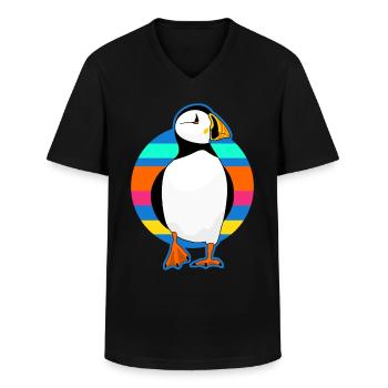 Puffin rétro perroquet - T-shirt col V Homme - noir - Devant - AI Model Male 178 dark (178cm)