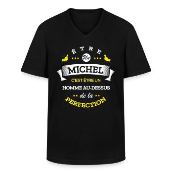 MICHEL PARFAIT - NOM MICHEL - T-shirt col V Homme - noir - Devant - AI Model Male 178 dark (178cm)