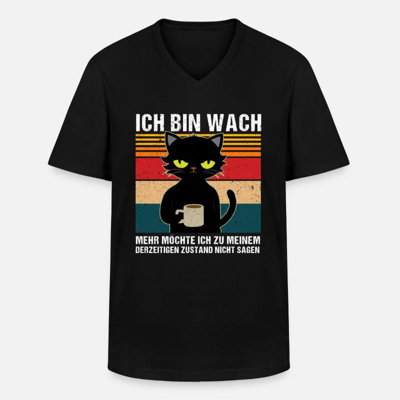 Morgenmuffel Katze - Männer-T-Shirt mit V-Ausschnitt - Schwarz