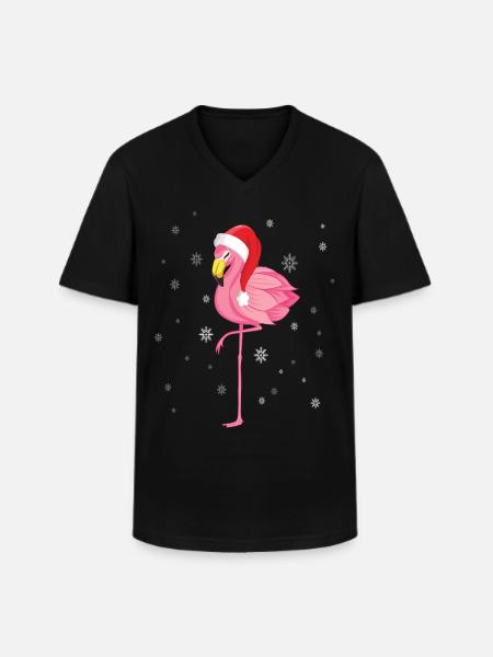 Flamant rose de Noël - T-shirt col V Homme - noir