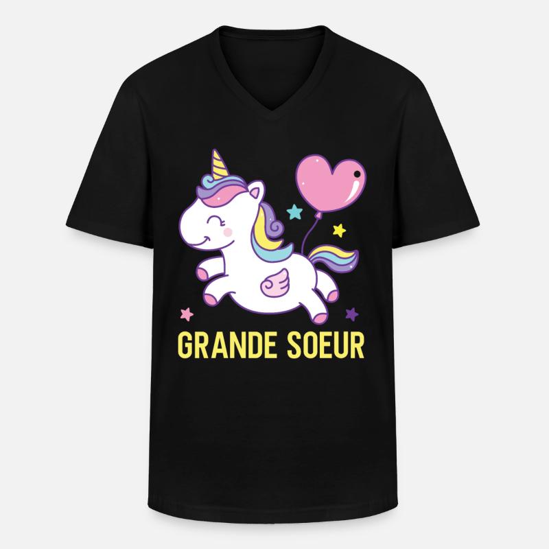 Große Schwester Einhorn - Männer-T-Shirt mit V-Ausschnitt - Schwarz