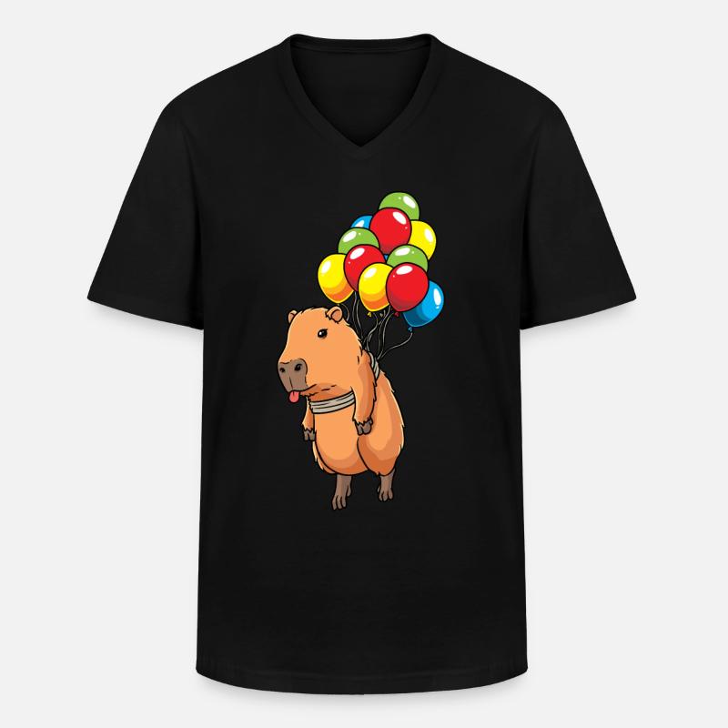 Capybara Capybara med ballonger Capybara - Klassisk T-skjorte med V-hals for menn - svart