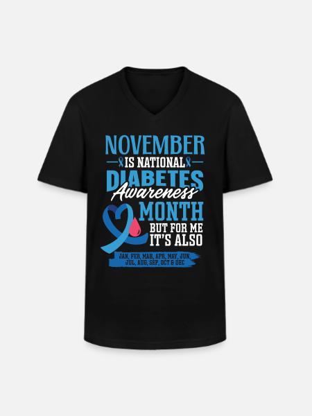 Diabetisk november er Diabetes Awareness Month - Klassisk herre T-shirt med V-udskæring - sort