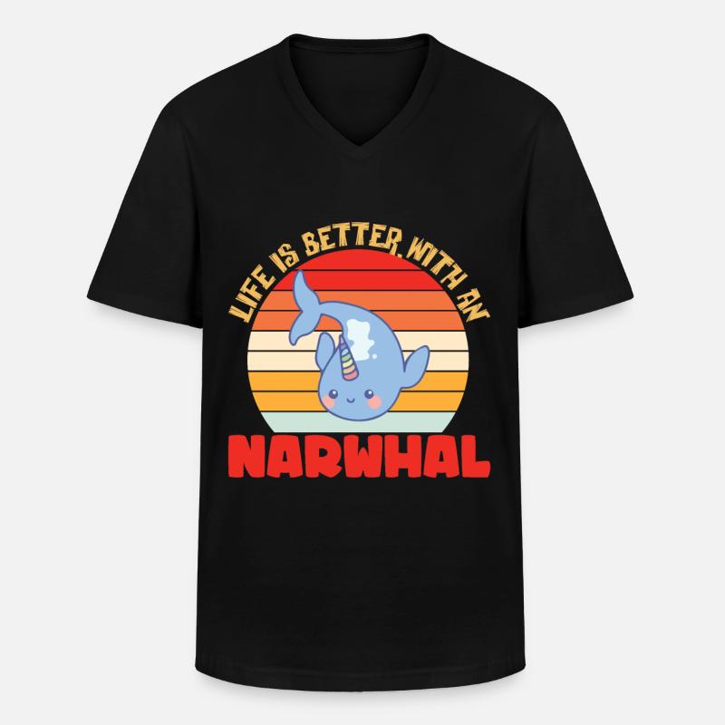 Narwal Einhorn Wal Geschenk - Männer-T-Shirt mit V-Ausschnitt - Schwarz