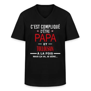 papa Et TOULOUSAIN cadeau citation - T-shirt col V Homme - noir - Devant - AI Model Male 178 dark (178cm)