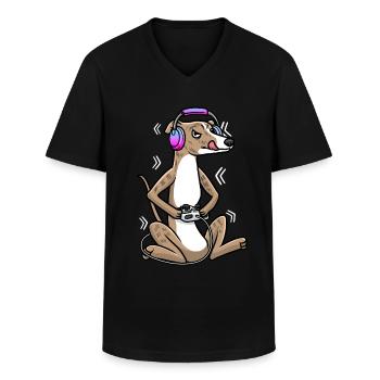 Galgo Español Hund Videospiel Spieler Spielen - Männer-T-Shirt mit V-Ausschnitt - Schwarz - Vorne - AI Model Male 178 dark (178cm)