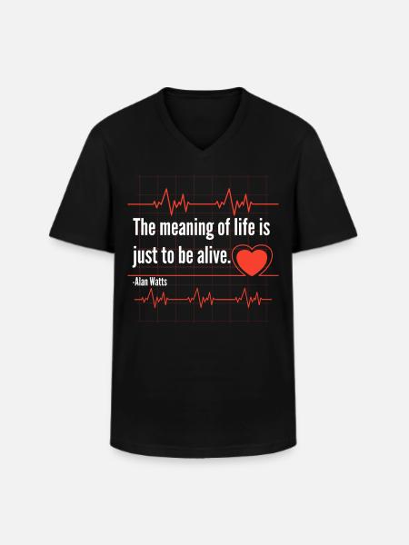 Alan Watts Quote on Life's Meaning with Heartbeat - Men's V-Neck T-Shirt - black