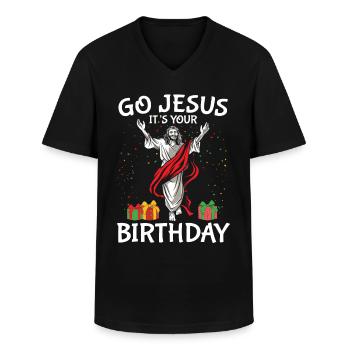 Go Jesus Birthday Team Jesus Weihnachten Lustig - Männer-T-Shirt mit V-Ausschnitt - Schwarz - Vorne - AI Model Male 178 dark (178cm)
