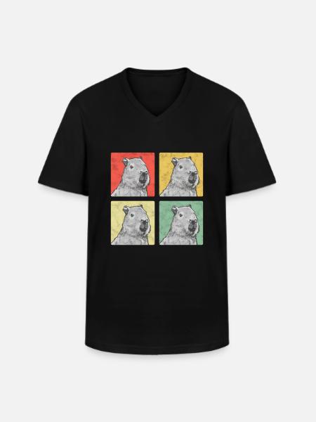 Capybara Vintage Sydamerikansk capybara - T-shirt med V-ringning herr - svart