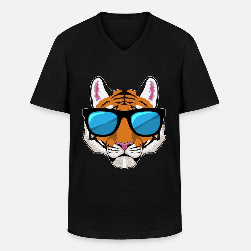 Tiger con occhiali da sole - Maglietta da uomo classica con scollo a V - nero