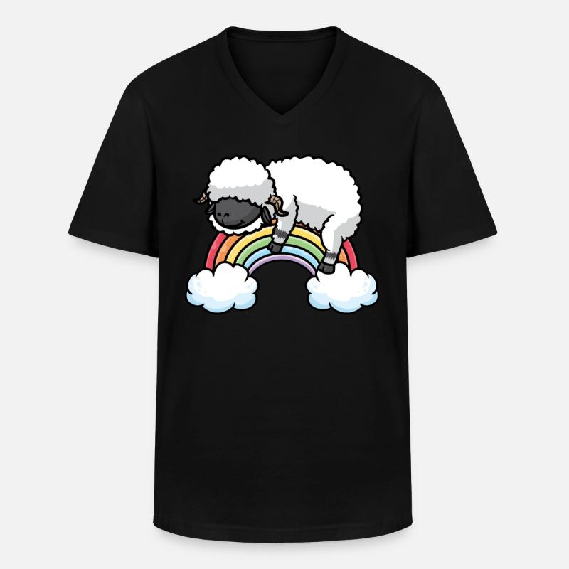 Walliser Schwarznasenschaf Regenbogen Pyjama - Männer-T-Shirt mit V-Ausschnitt - Schwarz
