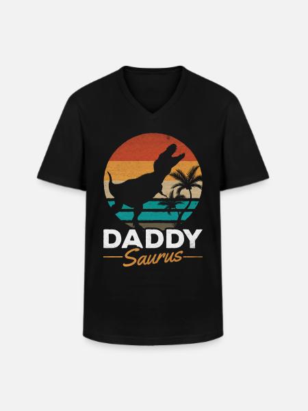 Daddysaurus Dino Papa Dino Daddy Dinosaur Daddy - Klassisk herre T-shirt med V-udskæring - sort