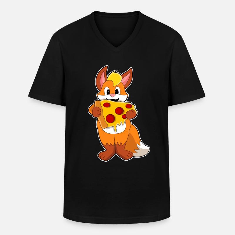 Fuchs mit Pizza - Männer-T-Shirt mit V-Ausschnitt - Schwarz