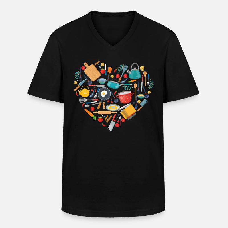 Cooking Cook Heart Tools Kitchen - Männer-T-Shirt mit V-Ausschnitt - Schwarz