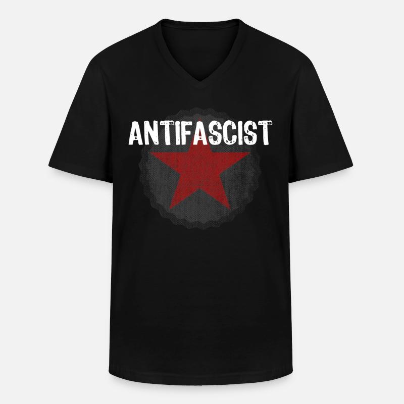 ANTIFA ROTER STERN - Männer-T-Shirt mit V-Ausschnitt - Schwarz