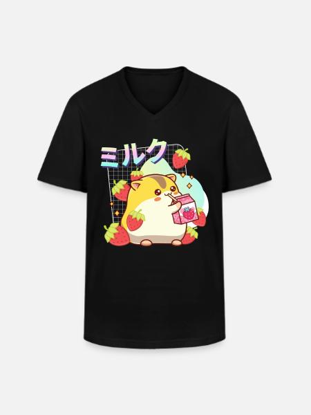 Strawberries Milkshake Hamster - Men's V-Neck T-Shirt - black