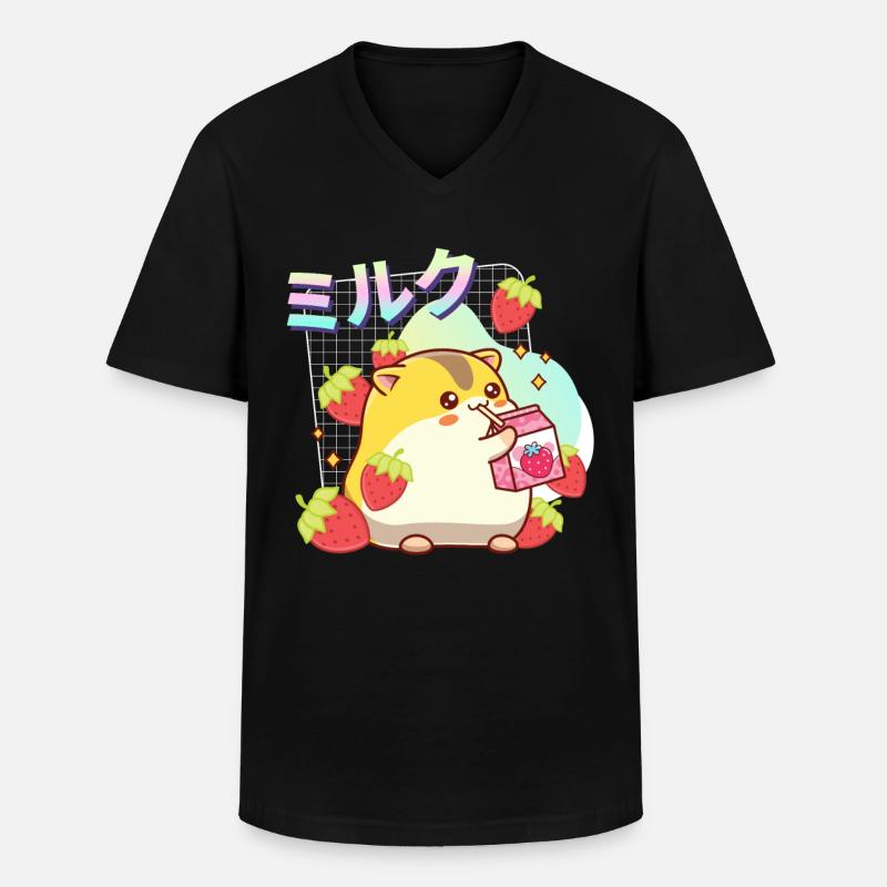 Erdbeeren Milchshake Hamster - Männer-T-Shirt mit V-Ausschnitt - Schwarz