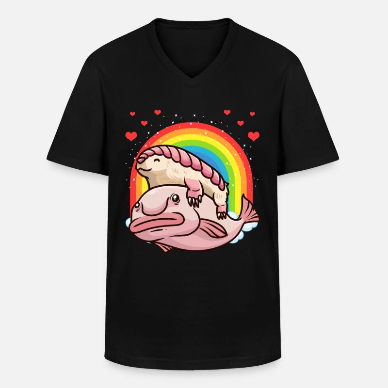 Gürtelmull Regenbogen Blobfisch Kawaii - Männer-T-Shirt mit V-Ausschnitt - Schwarz