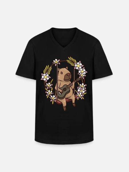 Capybara Rodent Guitar - Men's V-Neck T-Shirt - black