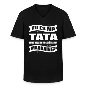 TATA VEUX TU ÊTRE MA MARRAINE ? - T-shirt col V Homme - noir - Devant - AI Model Male 178 dark (178cm)