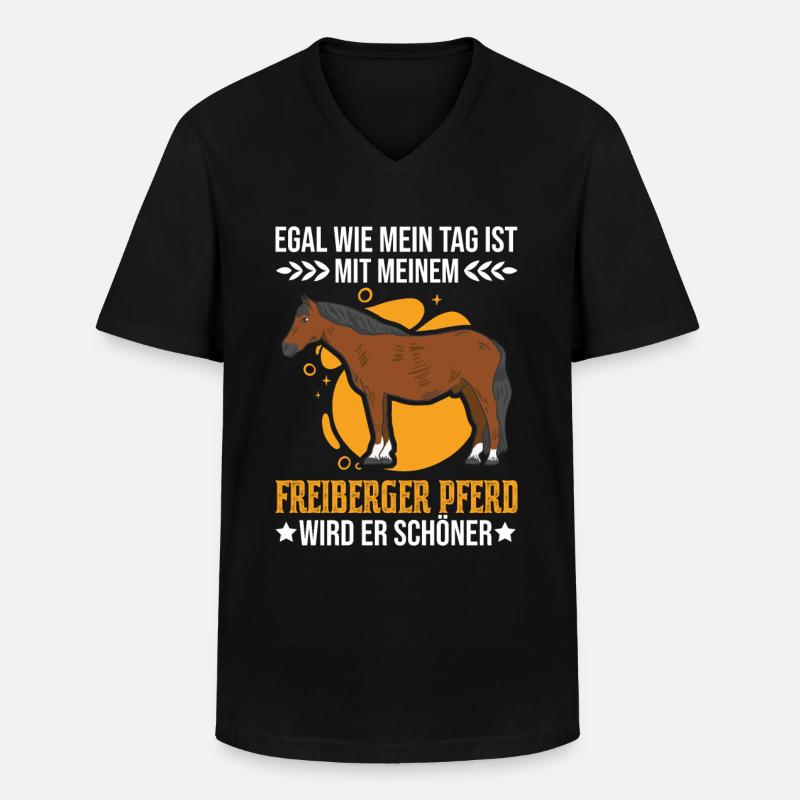 Freiberger Pferd - Männer-T-Shirt mit V-Ausschnitt - Schwarz