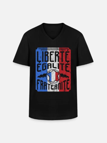 France - T-shirt col V Homme - noir