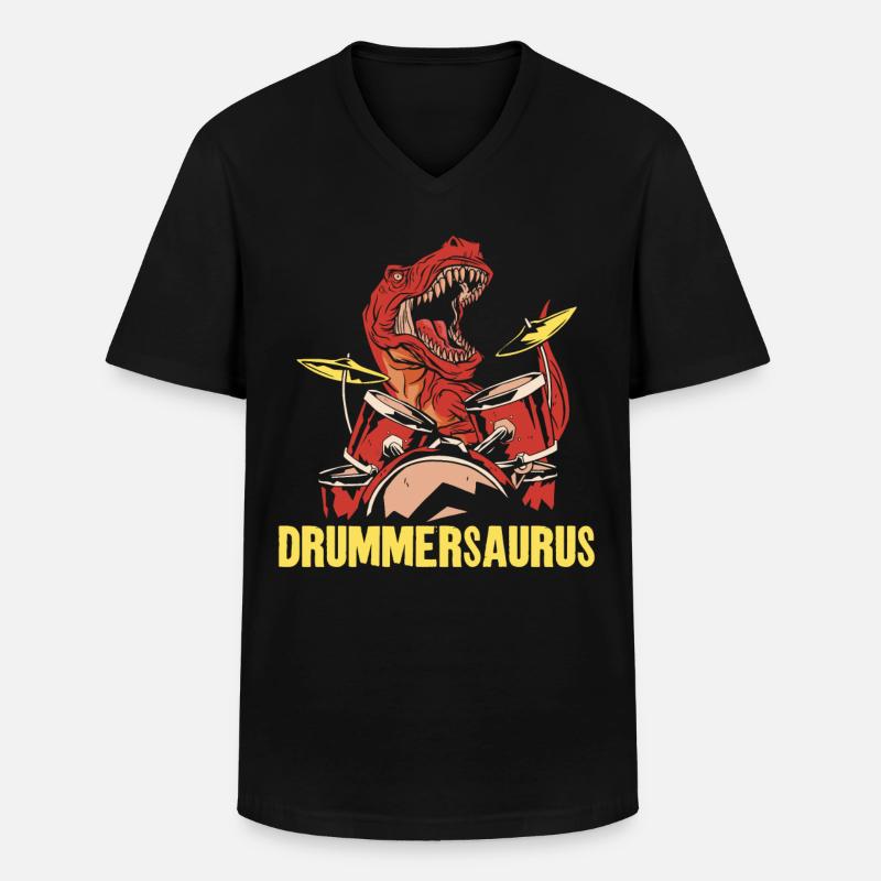 Drummer Drum Set Dinosaur T-Rex - Männer-T-Shirt mit V-Ausschnitt - Schwarz