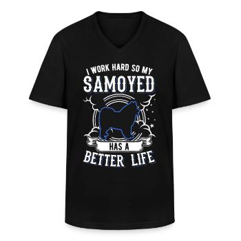 Samoyed Work Sled Dog - Men's V-Neck T-Shirt - black - Front - AI Model Male 178 dark (178cm)